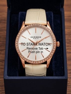 Akribos XXIV Analog Quartz Swarovski Crystal Alligator Genuine Leather Watch